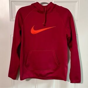 Nike Sweatshirt Hoodie Womens Small Funnel Neck Pullover Burgundy/Orange ￼￼